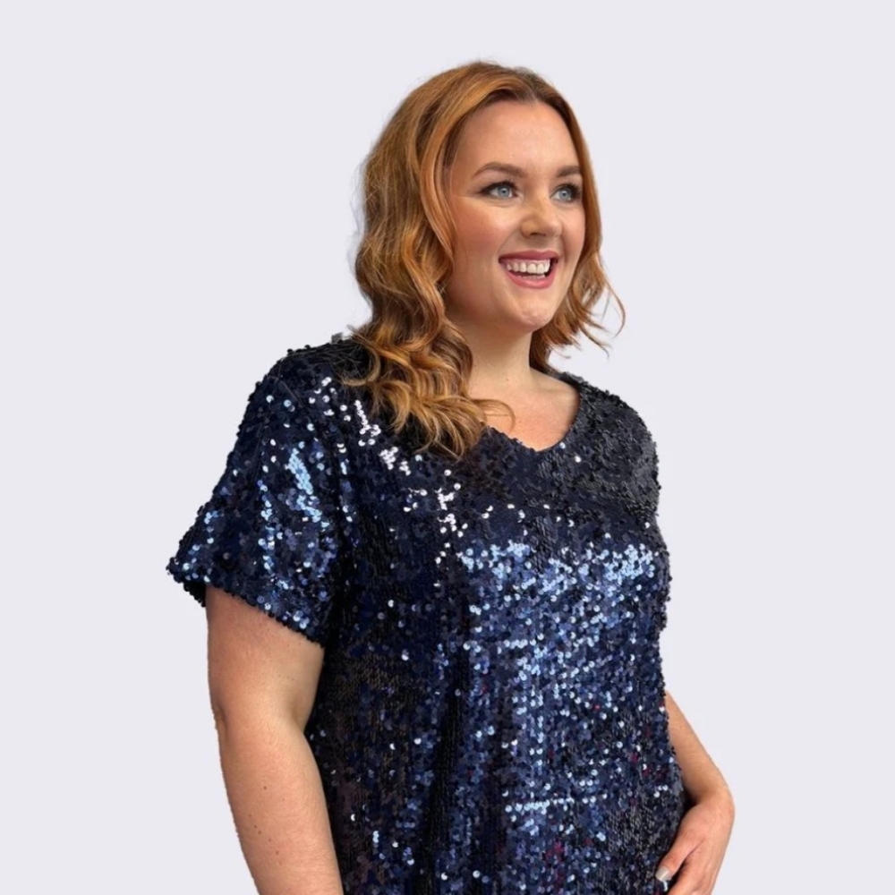 NWT Beautiful Lane Bryant Navy Sequin Short Sleeve Top